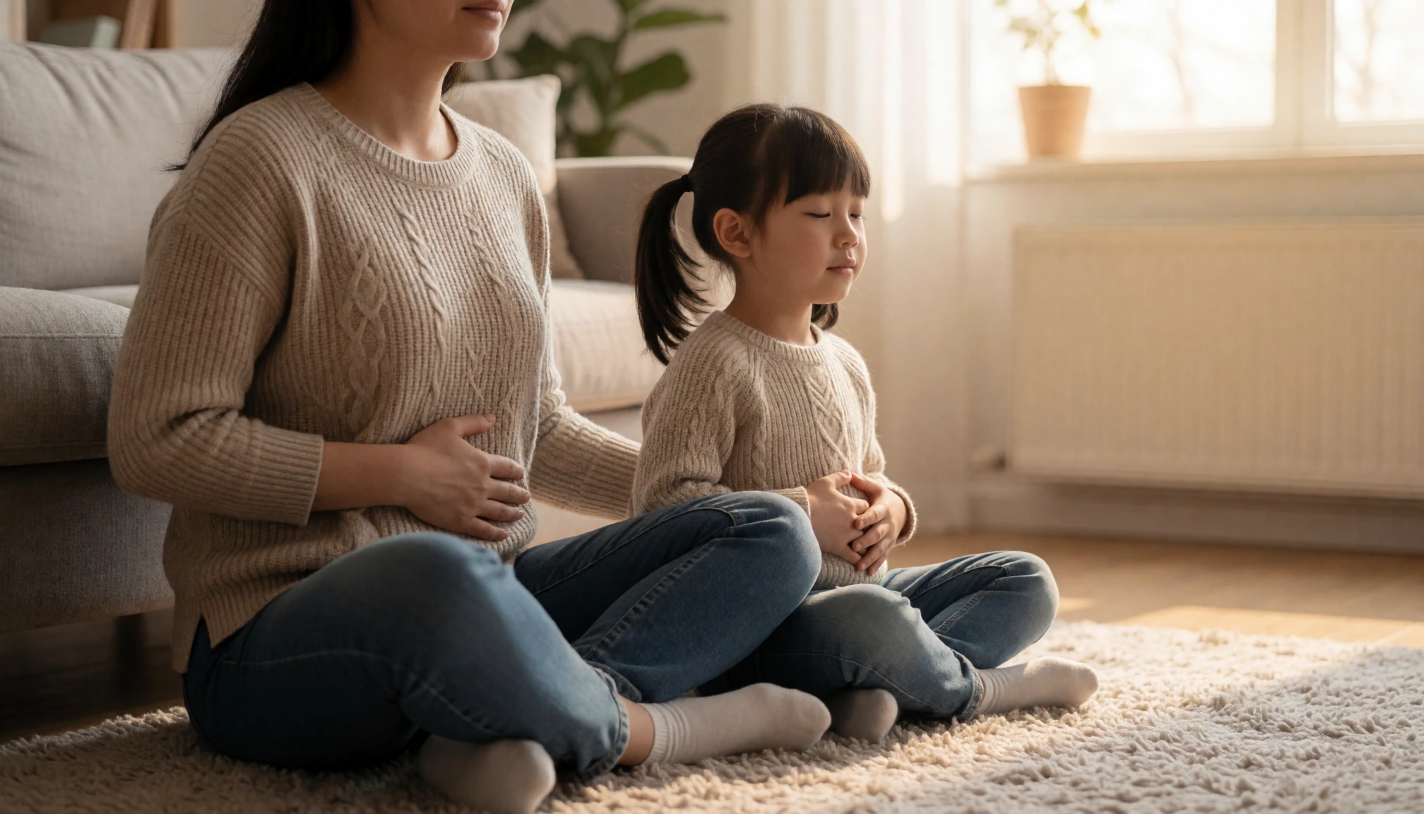 Cohérence cardiaque chez l’enfant : l’aider à retrouver son calme — scène de soutien